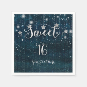Serviette En Papier Fête Sweet 16 Céleste Étoilée Bleue et Argentée