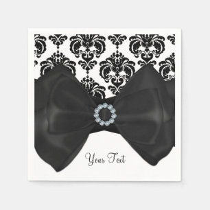 Serviette En Papier Fête Sweet 16 Glamour Noir & Blanc Damassé Brillan