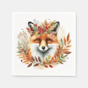 Serviette En Papier Fête Thème Automne  Renard Mignon Couronne de Fleu