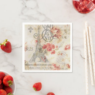 Serviette En Papier Fête Vintage Paris Tour Botanique Française Eiffel