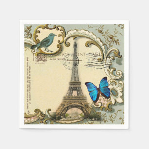 Serviette En Papier Fête Vintage Paris Tour Eiffel Botanique Française