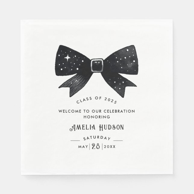 Serviette En Papier Fête Whimsical Black & White Bow Graduation (Devant)