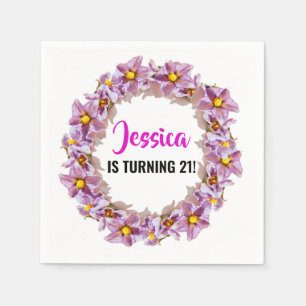 Serviette En Papier Fêter 21 ans Rose Tropical, Violet, Cocktail Bleu