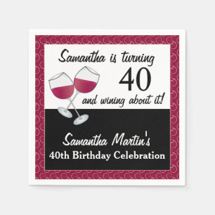 Serviette En Papier Fêter 40 ans et gagner, fête d'anniversaire vin ro
