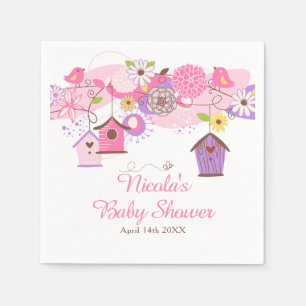 Serviette En Papier Fêtes de Bébé Cages à Oiseaux Florales Roses et Vi