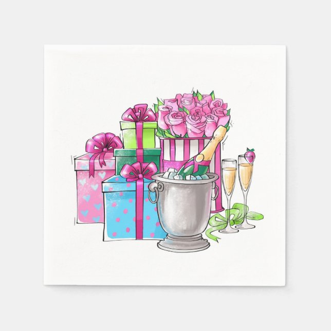 Serviette En Papier Fêtes des mariées Cadeaux Flutes Champagne (Devant)