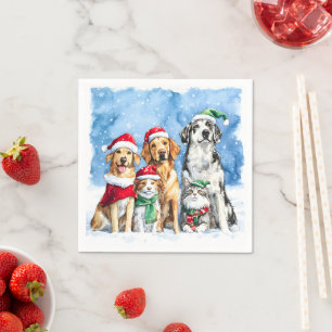 Serviette En Papier Fêtes des Pattes enneigées Noël Mignon Animaux de
