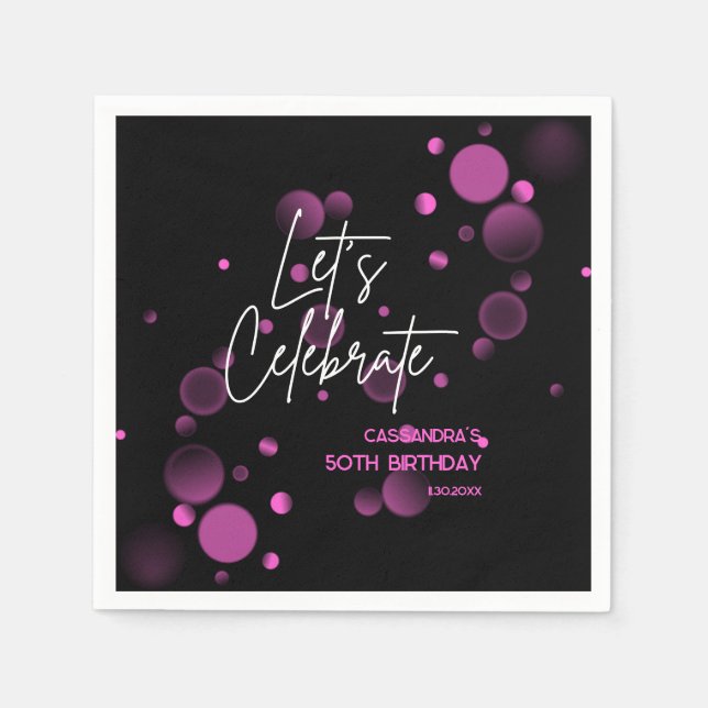 Serviette En Papier Fêtons l'anniversaire rose Bokeh Gradient noir (Devant)