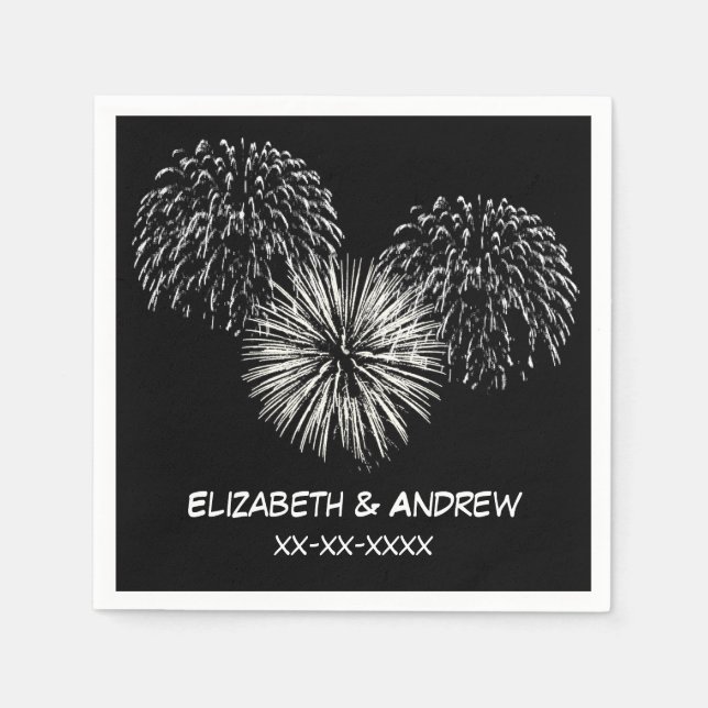 Serviette En Papier Feu d'artifice, Arrière - plan noir, Nom Monogramm (Devant)