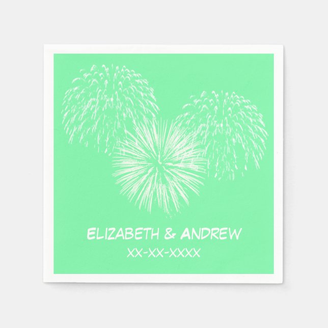 Serviette En Papier Feu d'artifice, Arrière - plan vert de mer, Nom Mo (Devant)