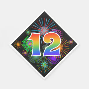 Serviette En Papier Feu d'artifice coloré + Motif arc-en-ciel "12" N°