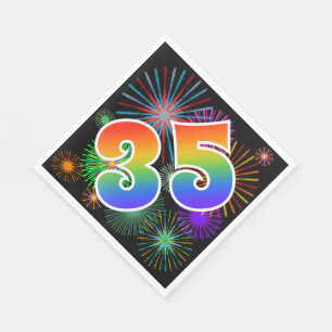 Serviette En Papier Feu d'artifice coloré + Motif arc-en-ciel "35" N° 