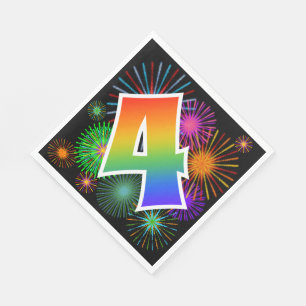 Serviette En Papier Feu d'artifice coloré + Motif arc-en-ciel "4" Numé