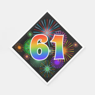 Serviette En Papier Feu d'artifice coloré + Motif arc-en-ciel "61" N° 