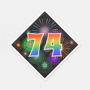 Serviette En Papier Feu d'artifice coloré + Motif arc-en-ciel "74" Num