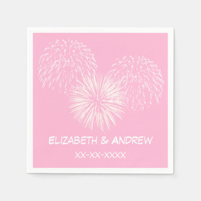 Serviette En Papier Feu d'artifice, Coton Candy Pink BG, Nom Monogramm (Devant)