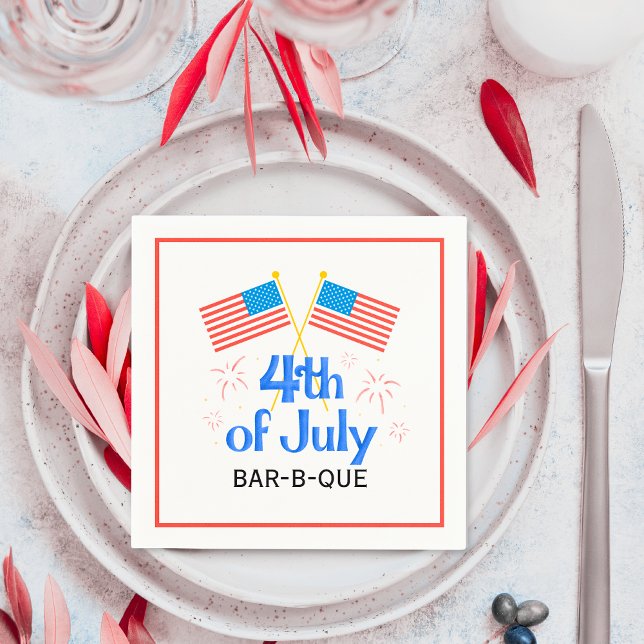 Serviette En Papier Feu d'artifice du drapeau américain du 14 juillet (July Fourth American Flag Fireworks Napkins)