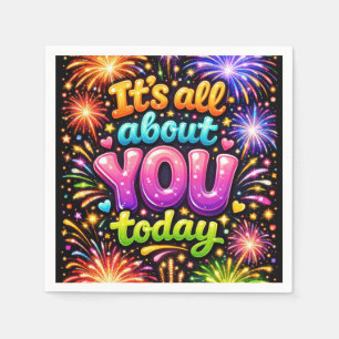 Serviette En Papier Feu d'artifice néon d'anniversaire sur fond noir