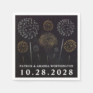 Serviette En Papier Feu d'artifice Thémé Noir Argent Mariage Napkins