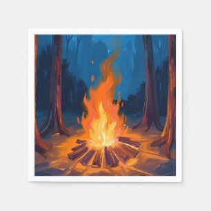 Serviette En Papier Feu de camp Lune Peinture aquarelle de la nature