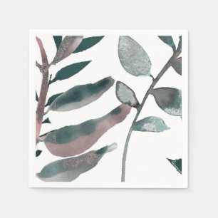 Serviette En Papier Feuillage botanique aquarelle tons rustiques roses