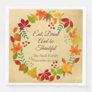 Serviette En Papier Feuillage Coloré D'Automne Pour Thanksgiving