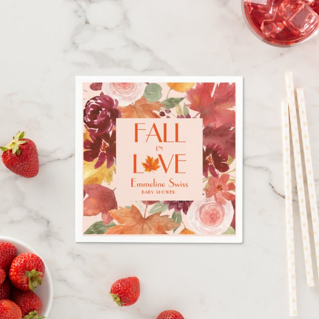 Serviette En Papier Feuillage d'Automne Rustique Tombez amoureux (En situation)