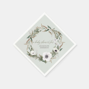 Serviette En Papier Feuillage de bois Flual Wreath Anémone Aquarelle