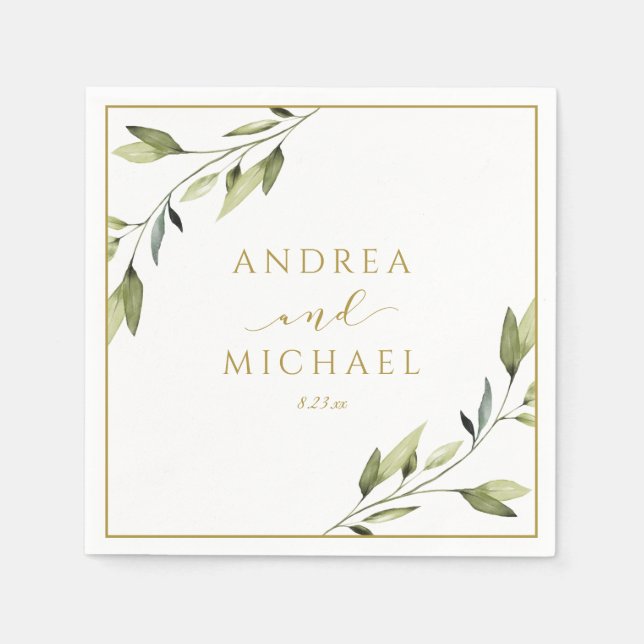 Serviette En Papier Feuillage de mariage feuilles dorées vignes (Devant)