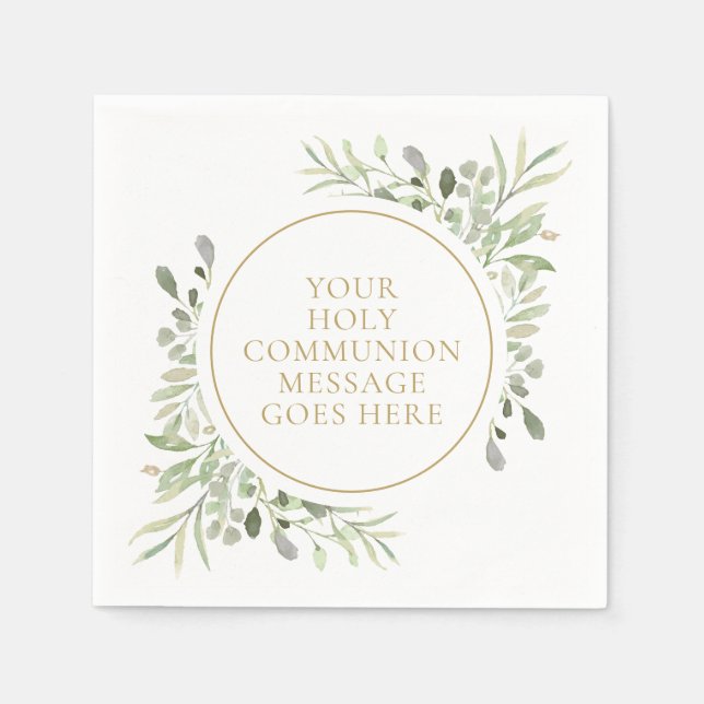 Serviette En Papier Feuillage de Sainte Communion Aquarelle Feuilles (Devant)