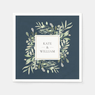 Serviette En Papier Feuillage de verdure bleu or mariage Deep Sea