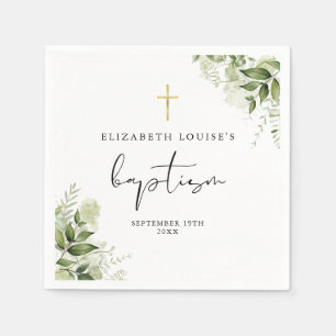 Serviette En Papier Feuillage de verdure rustique élégant baptême