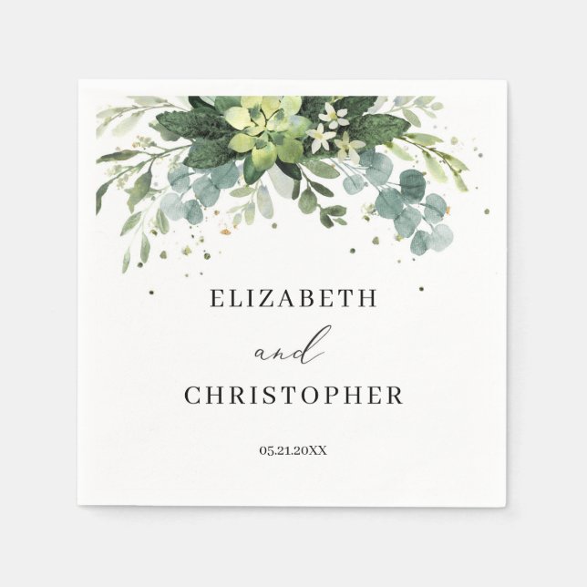 Serviette En Papier Feuillage de verdure Succulent Mariage serviettes  (Devant)