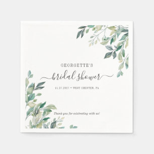 Serviette En Papier Feuillage d'eucalyptus Script Verdure Enterrement