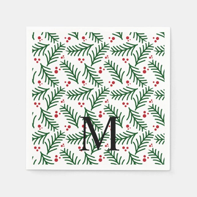 Serviette En Papier Feuillage et Baies de Noël INITIAL Moderne Fêtes (Devant)