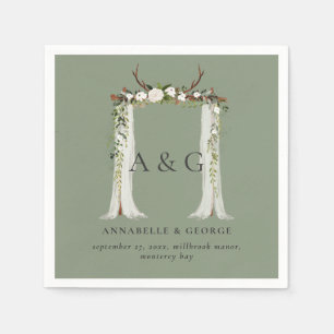 Serviette En Papier Feuillage rustique blanc mariage à baguette de cer