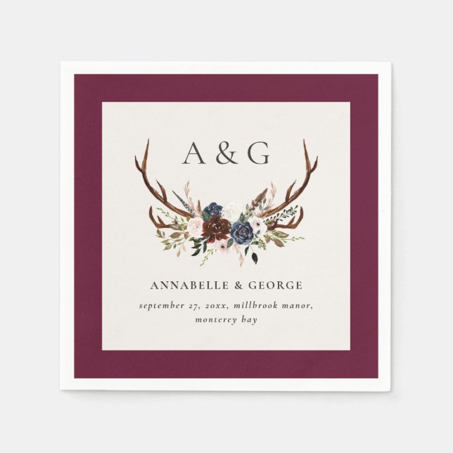 Serviette En Papier Feuillage rustique, fête de mariage à fleurs et ce (Devant)