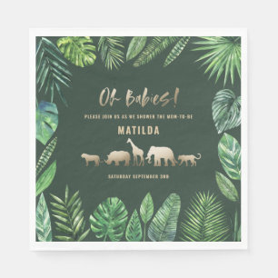Serviette En Papier Feuillage tropical + animaux d'or baby shower