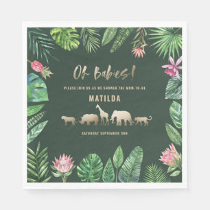 Serviette En Papier Feuillage tropical + baby shower jumeau d'animaux