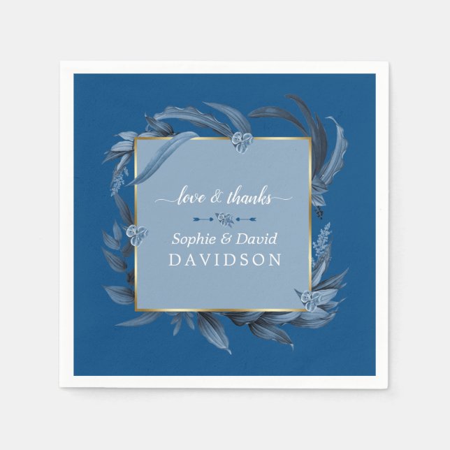 Serviette En Papier Feuille bleu moderne Mariage d'or géométrique  (Devant)