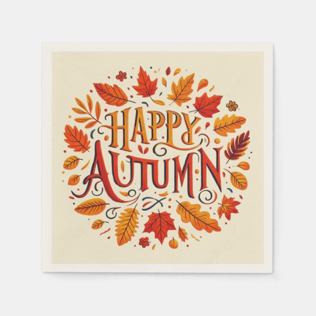 Serviette En Papier feuille classique et automne heureux (Devant)