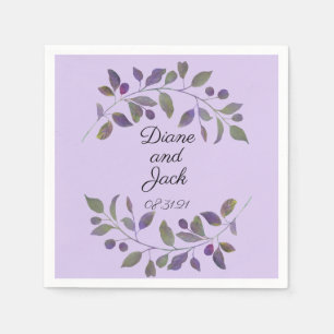 Serviette En Papier Feuille d'aquarelle violette Mariage