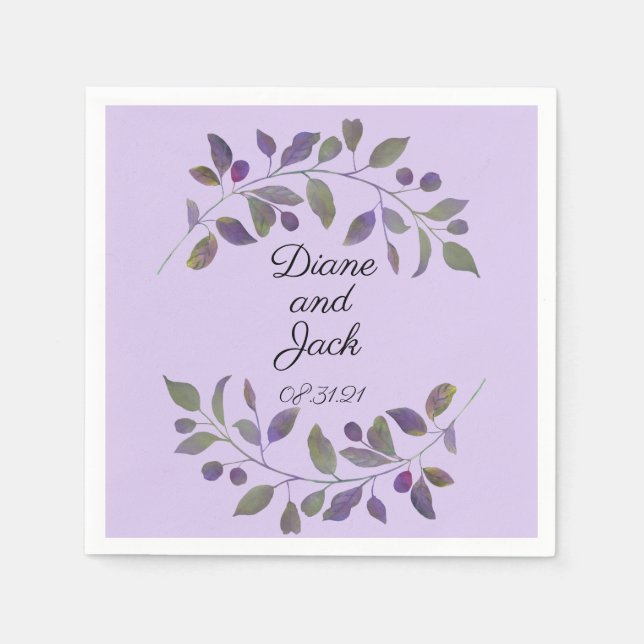 Serviette En Papier Feuille d'aquarelle violette Mariage (Devant)