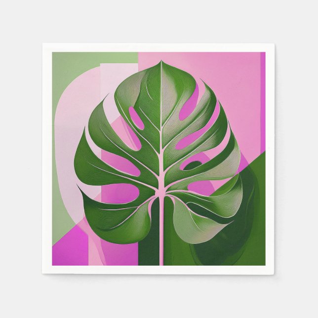 Serviette En Papier Feuille de Monstera Hawaïenne Moderne du Milieu du (Devant)