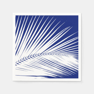 Serviette En Papier Feuille de palme - bleu marine et blanc