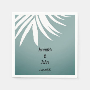 Serviette En Papier Feuille de palme tropicale Dusty Bleu Blanc Mariag