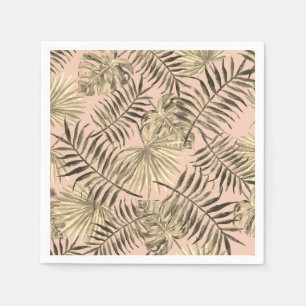 Serviette En Papier Feuille de palmier tropical pêche et or