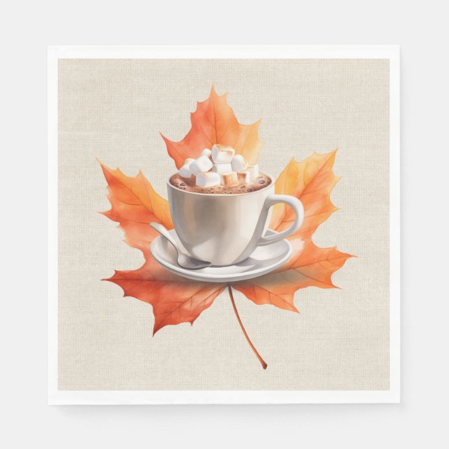 Serviette En Papier Feuille d'érable d'automne et cacao chaud (Devant)