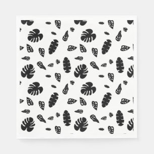 Serviette En Papier Feuille d'été noir et blanc Tropical Motif