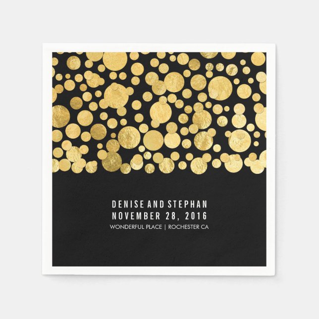 Serviette En Papier feuille d'or confetti noir mariage (Devant)